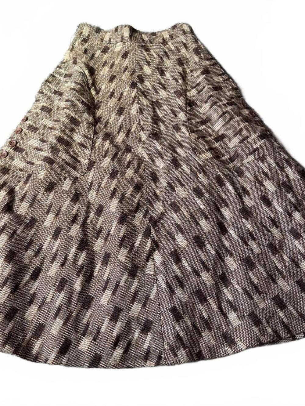 Vintage Brown Geometric Wool Blend Midi Skirt Size Small